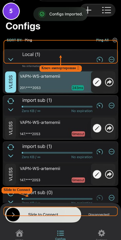 Подключение в V2Box